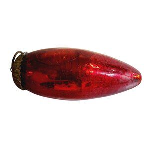 Antique Red Kugel Christmas Ornament Thick Heavy Hand-Blown Crackle Glass 4.5"